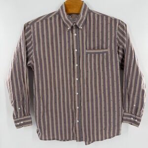 Road Mens XL Button Down Shirt Multi Color Vertical Stripe Cotton Long SL